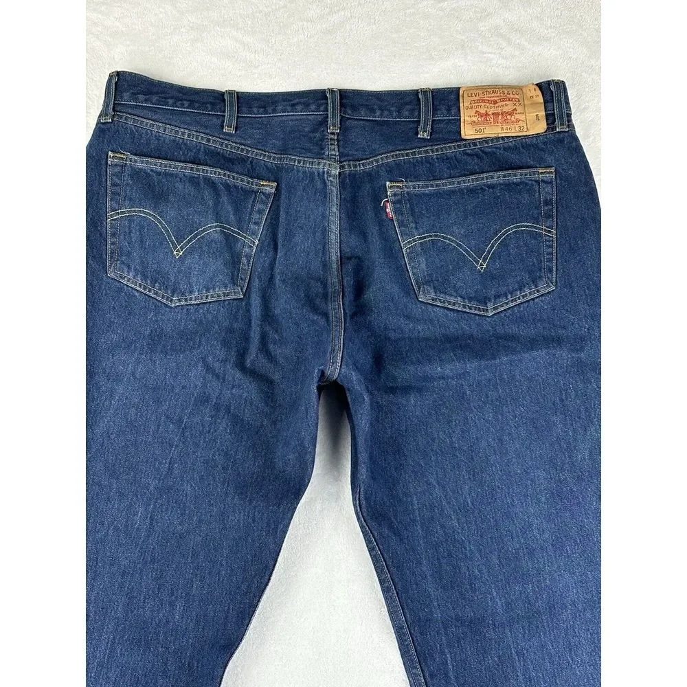 Levi's Mens Jeans 501 Button Fly Blue Denim‎ Jeans Size 46x32 (42x28 Measured)